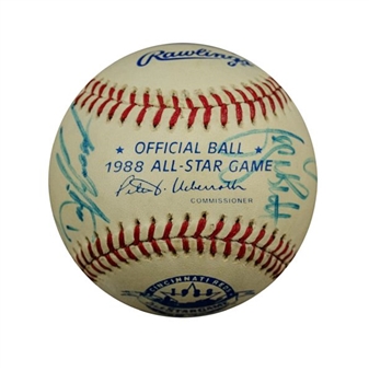 1988 All-Star Game Baseball Signed By (9) Including Kirby Puckett, Mark McGwire, and George Brett